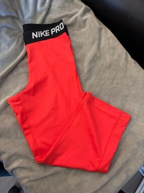 Nike Red Athletic Compression Leggings with Black Waistband